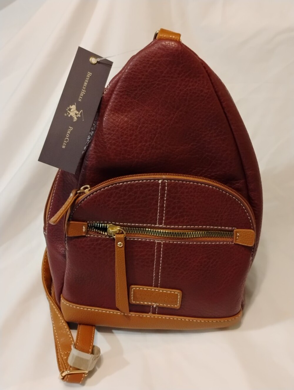 Beverly Hills Polo Club Burgundy & Tan Leather Sling Bag